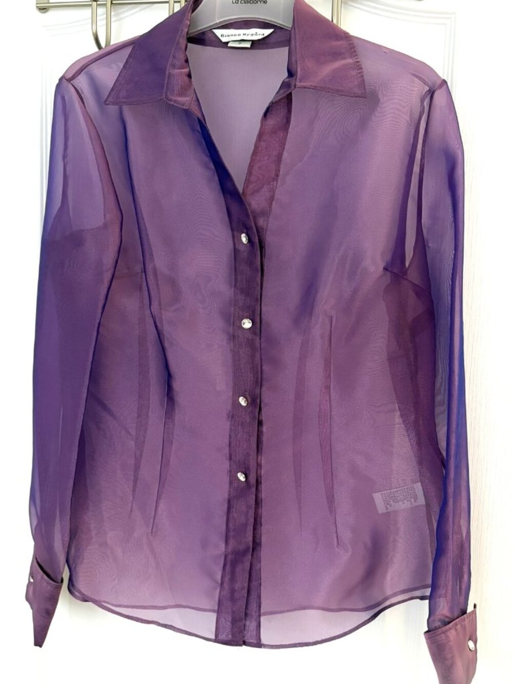 Nygard Purple Chiffon Blouse Crystal-style Buttons Size 12